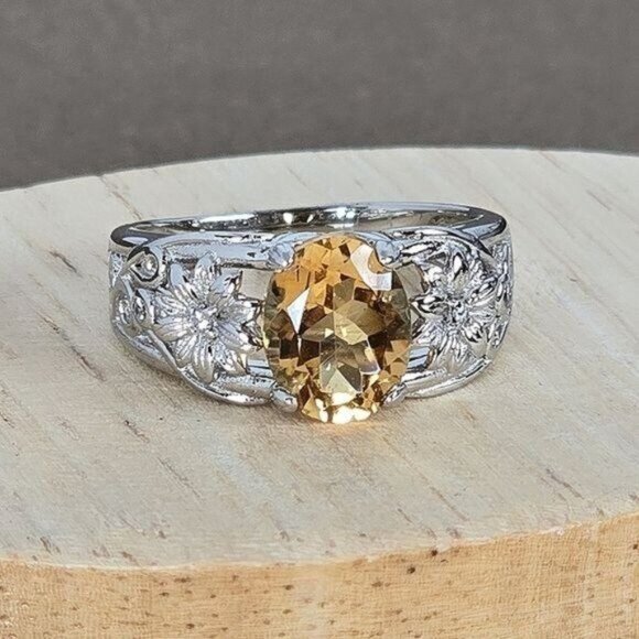 Natural Round Citrine 925 Sterling Silver Jewelry Ring Size 6 - Picture 9 of 9